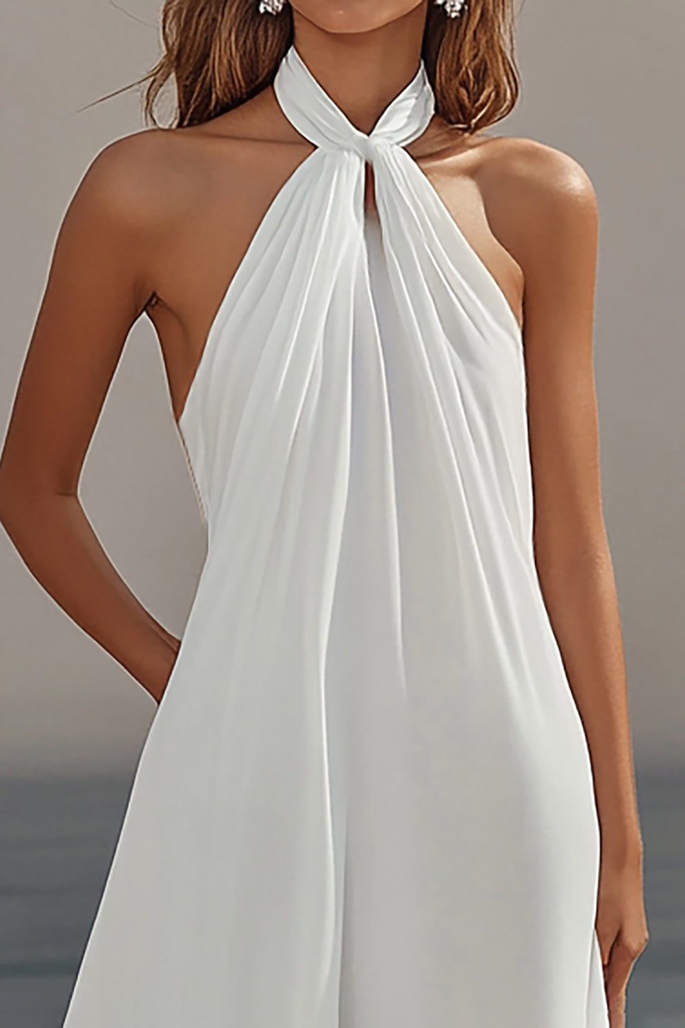 White Chiffon A-Line Halter Maxi Dress