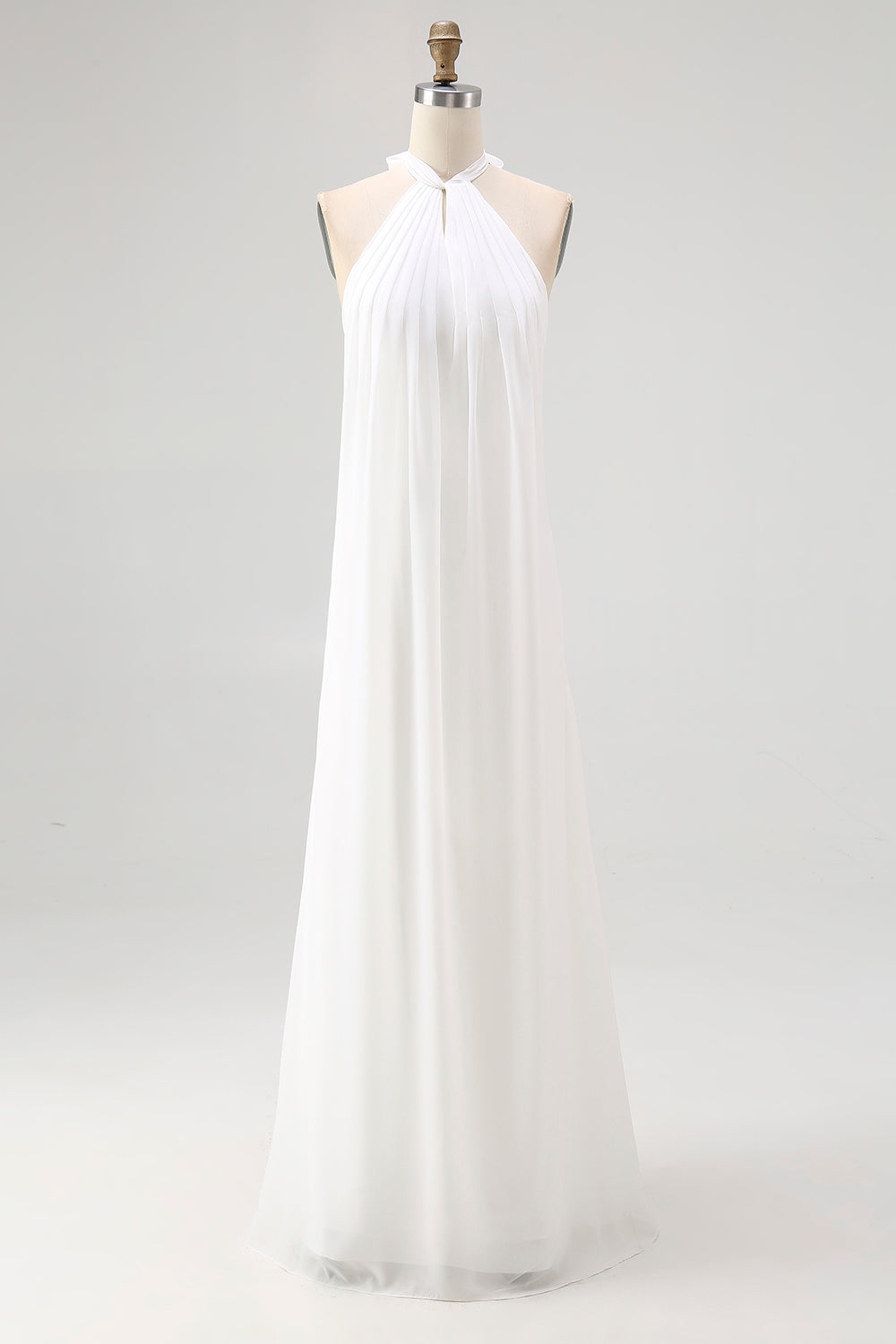 White Chiffon A-Line Halter Maxi Dress
