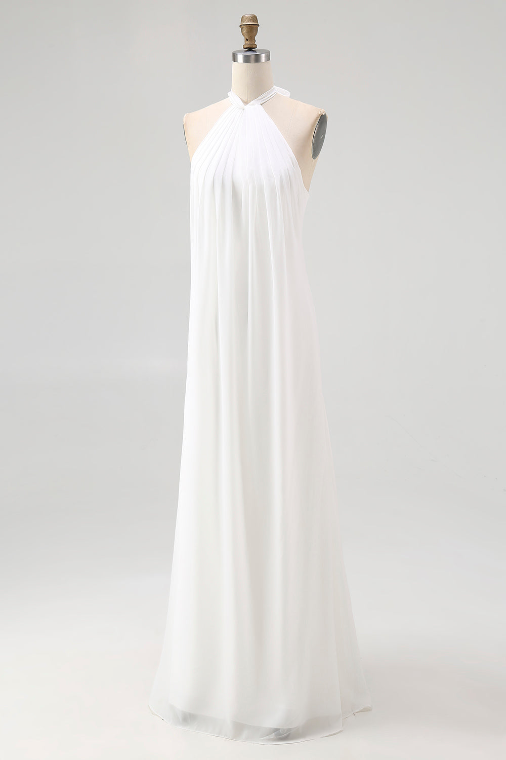 White Chiffon A-Line Halter Maxi Dress