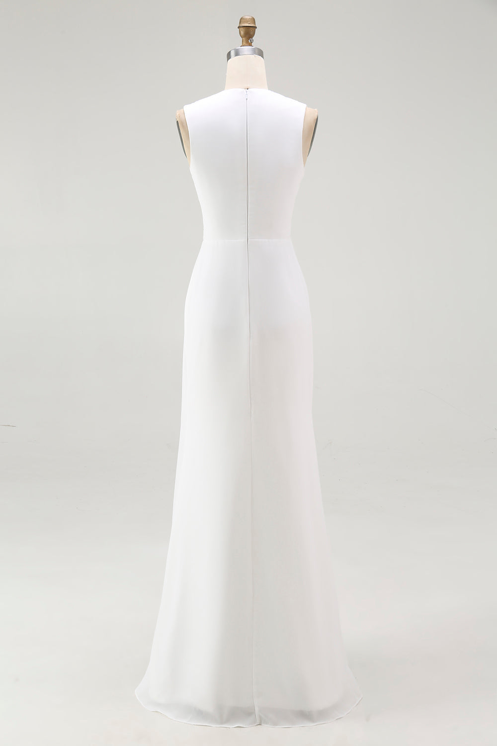 White Chiffon Ruched Sheath Maxi Dress