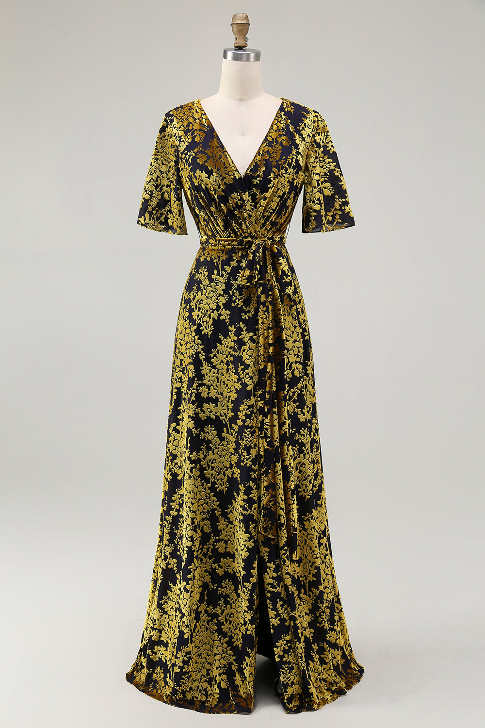 Dark Green Burnout Velvet Floral Maxi Dress