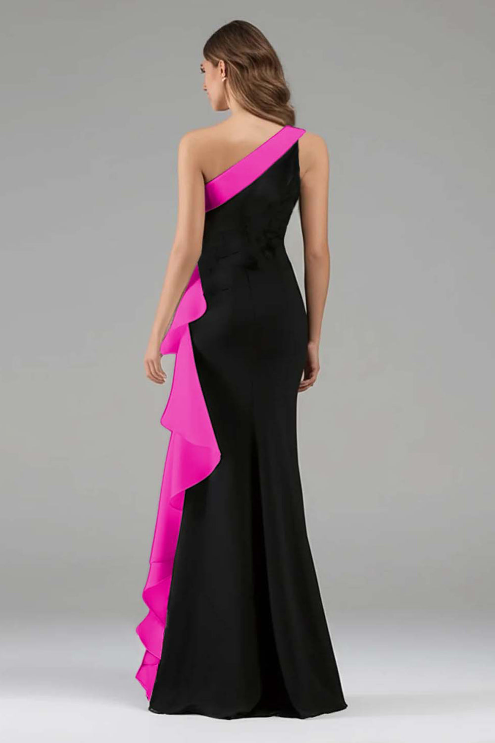 Long Black Tie Dress – One Shoulder Floral Design