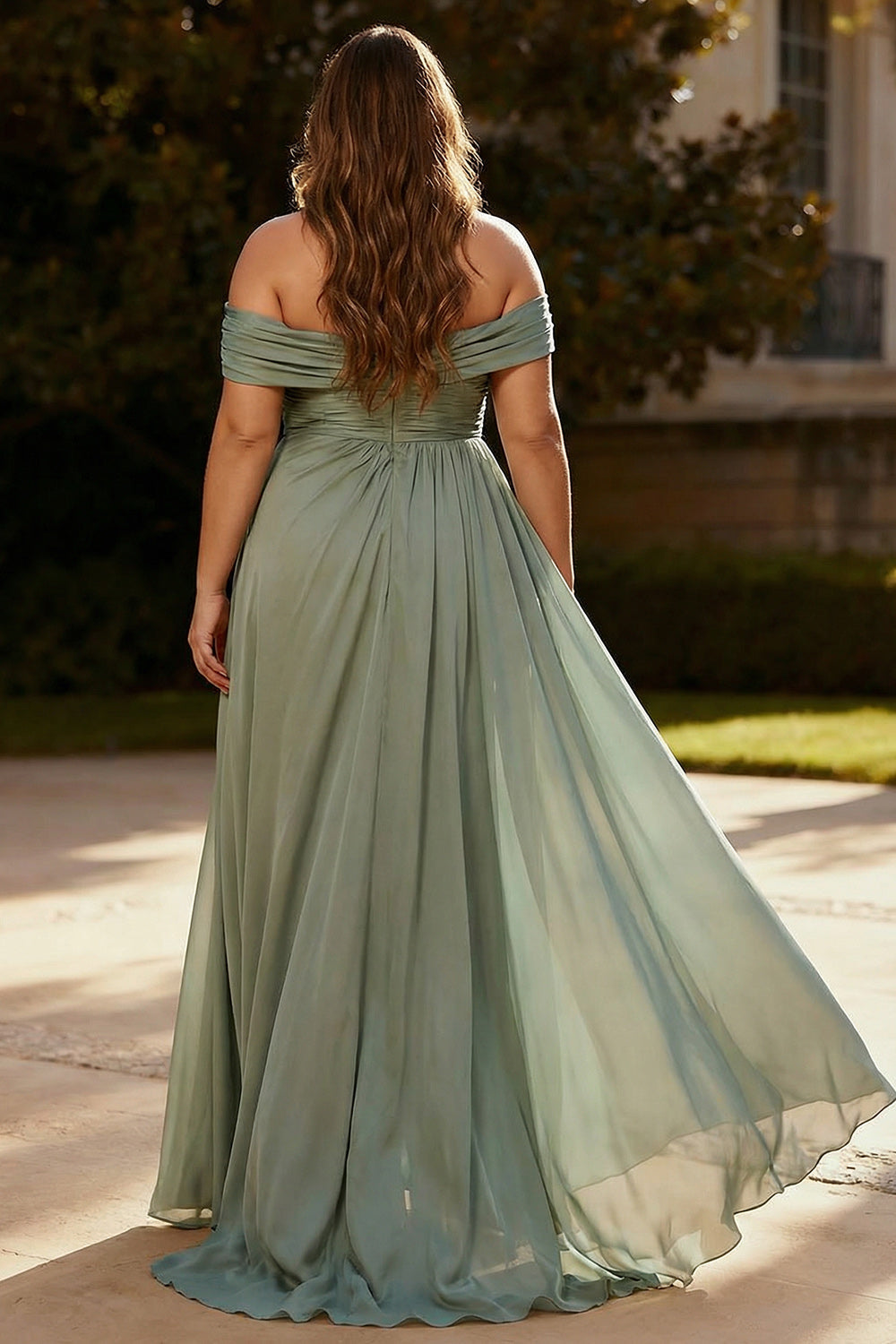 Dusty Sage Chiffon A-Line Formal Maxi Dress