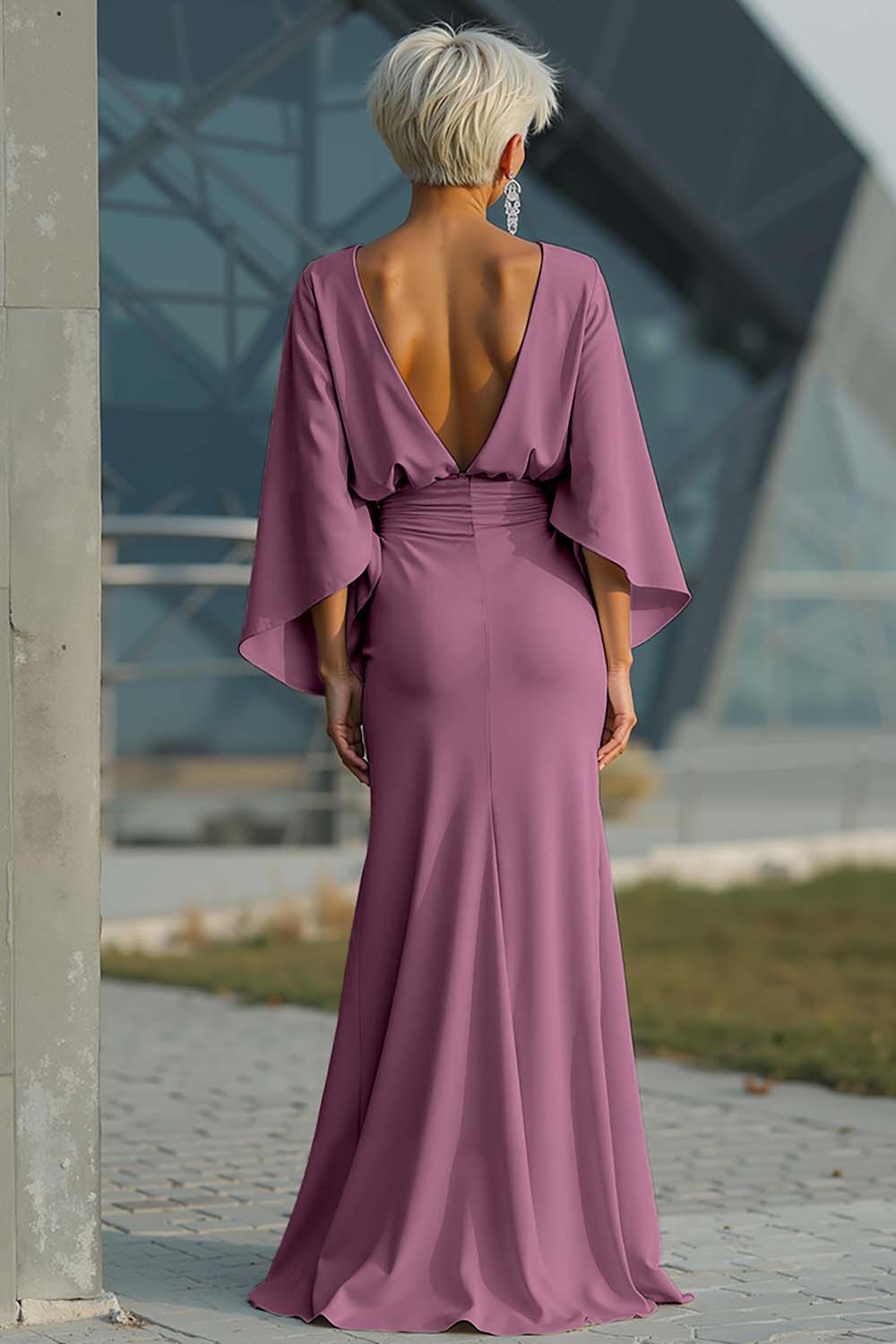 Silver Boat Neck Mermaid Formal Dress with Pockets