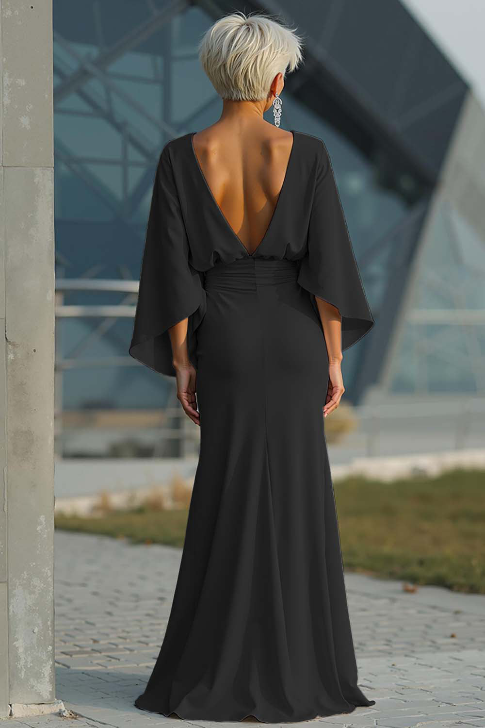 Silver Boat Neck Mermaid Formal Dress with Pockets