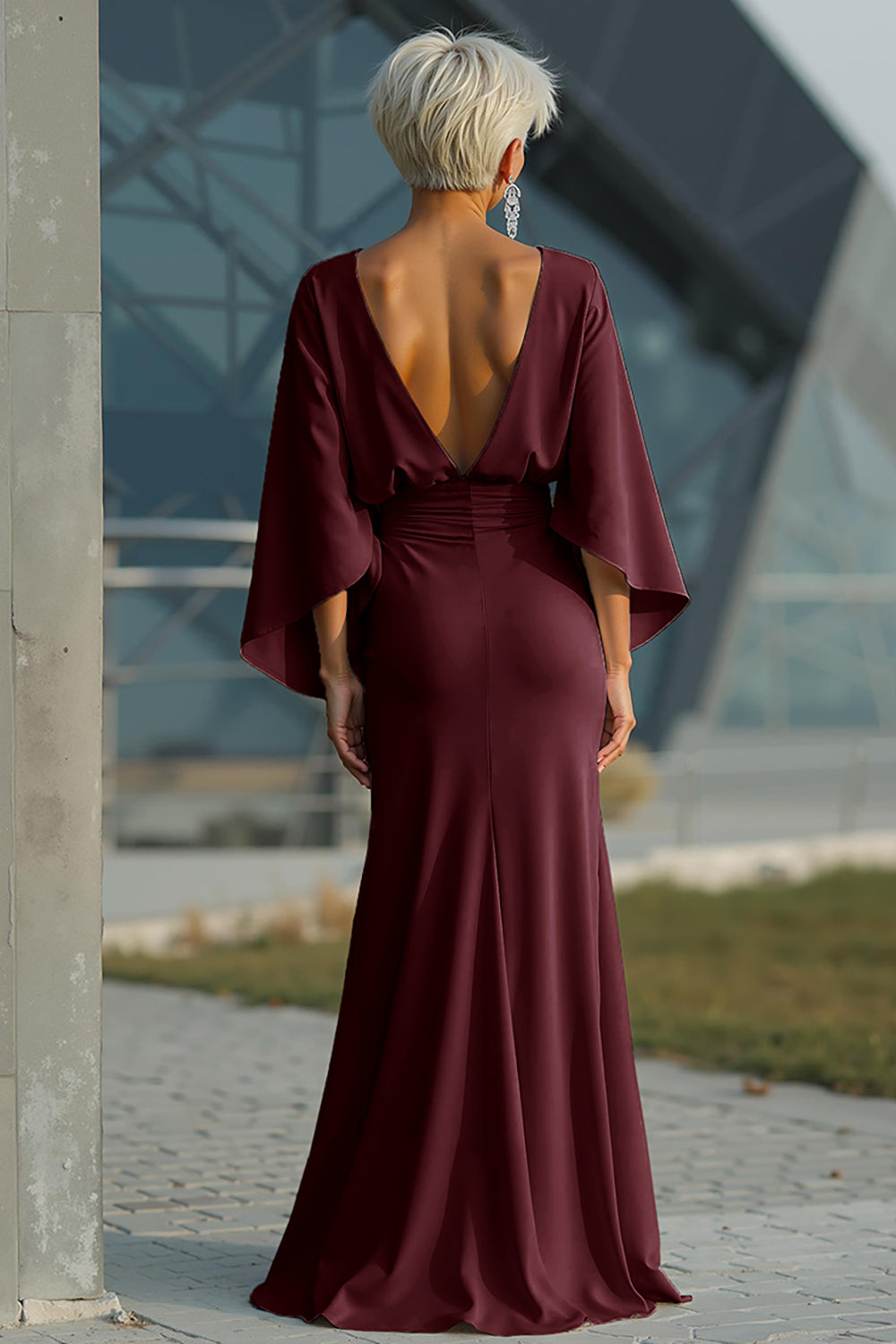 Silver Boat Neck Mermaid Formal Dress with Pockets