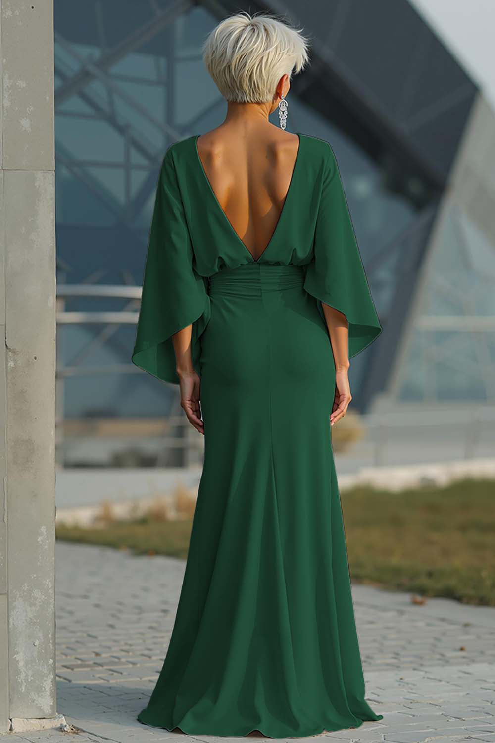 Silver Boat Neck Mermaid Formal Dress with Pockets