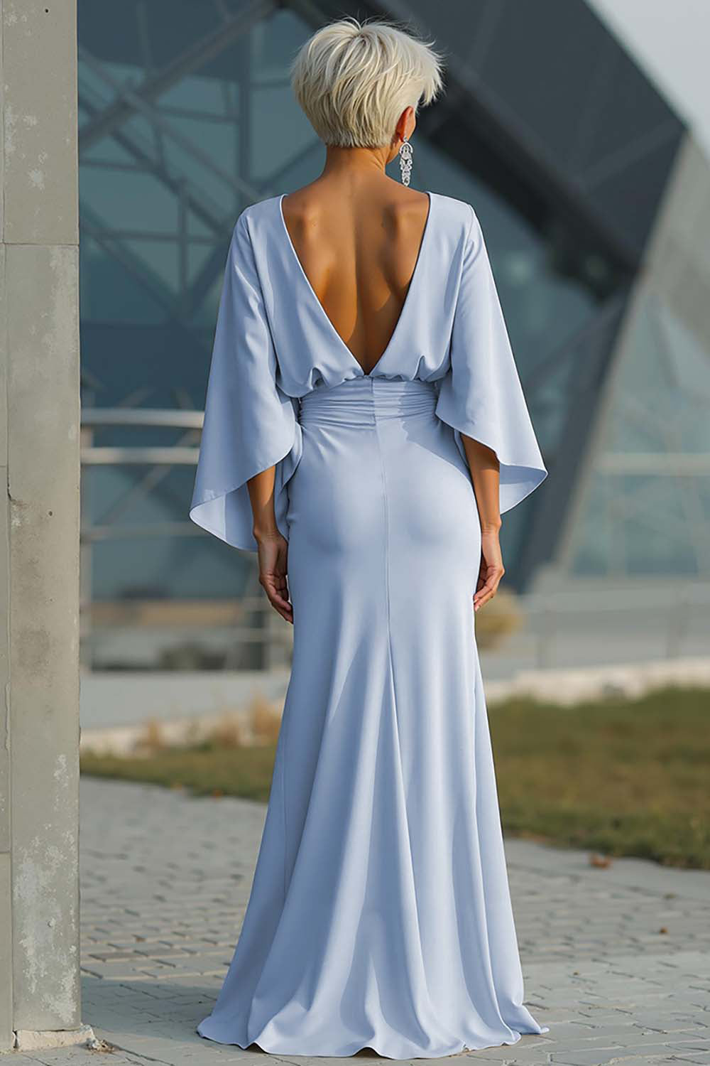 Silver Boat Neck Mermaid Formal Dress with Pockets