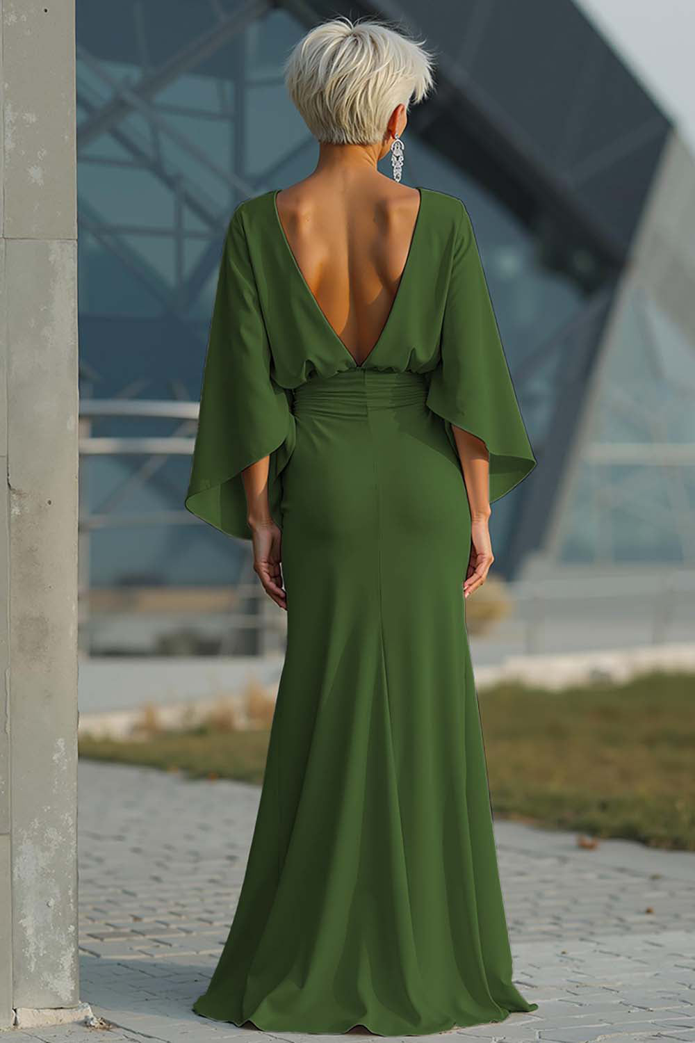 Silver Boat Neck Mermaid Formal Dress with Pockets