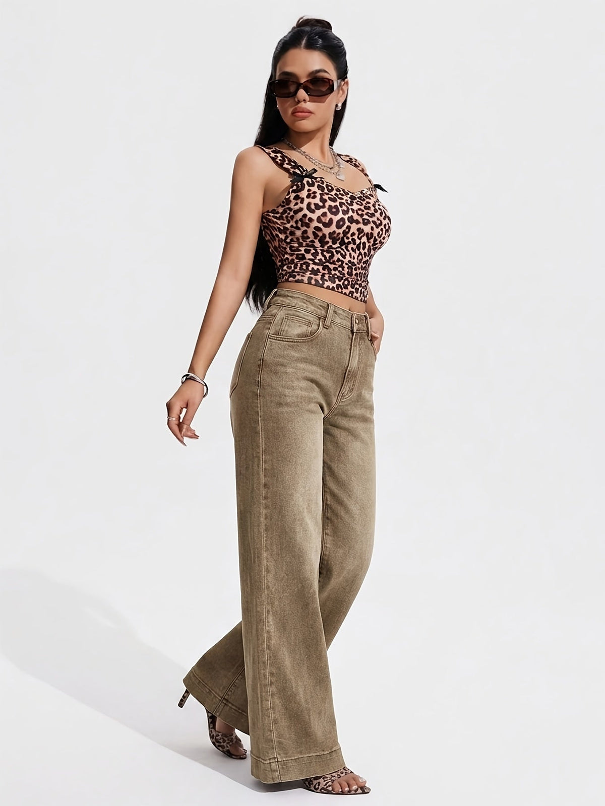 Vintage Brown High Waist Flared Jeans