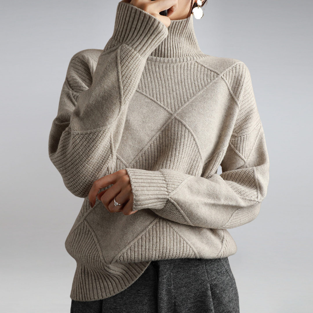 Women’s Turtleneck Sweater with Diamond Pattern
