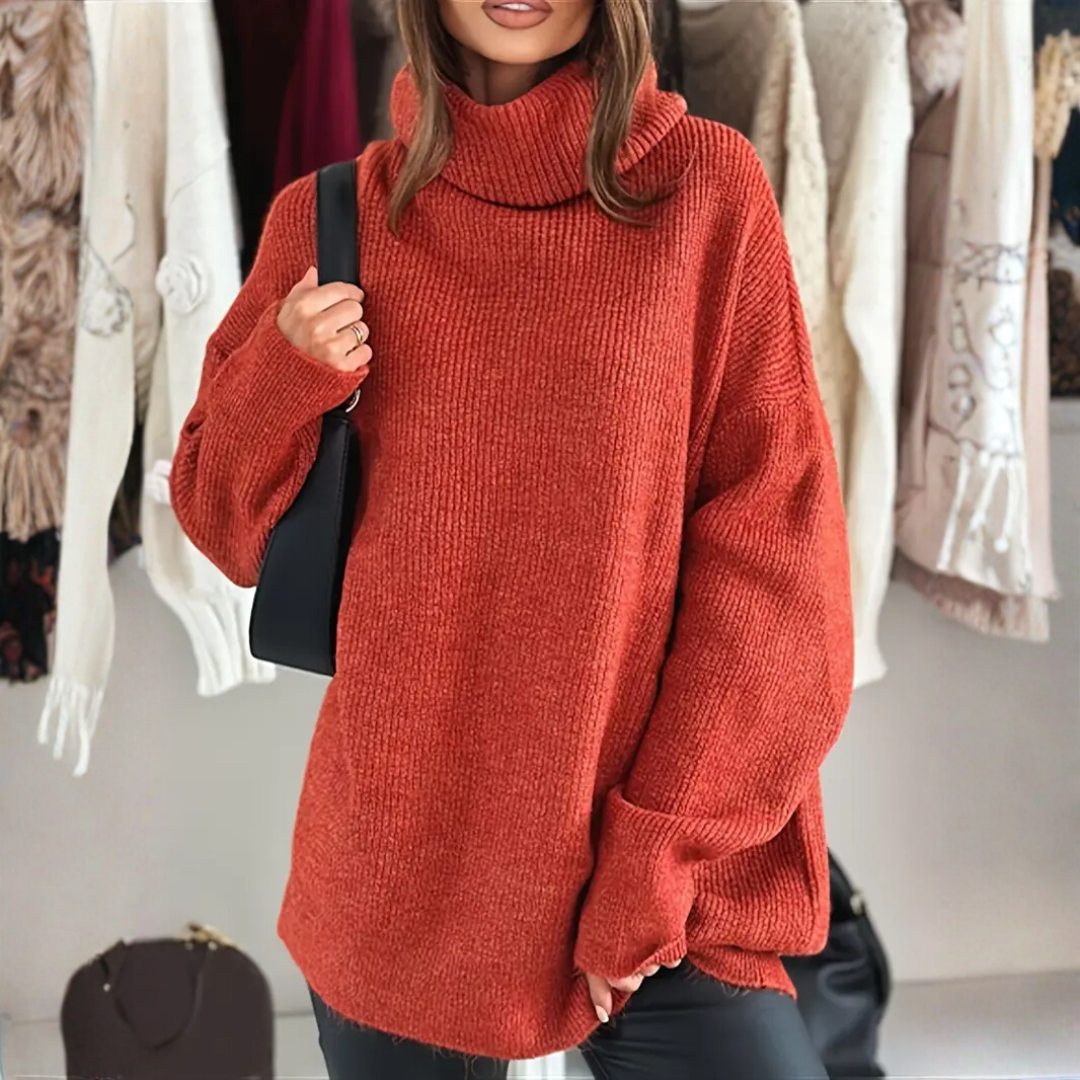 Women's Oversized Turtleneck Sweater with High Neck