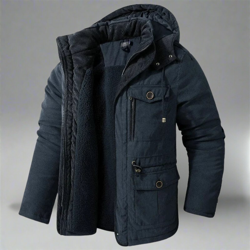 Men’s Winter Jacket with Adjustable Hood and Fleece Lining