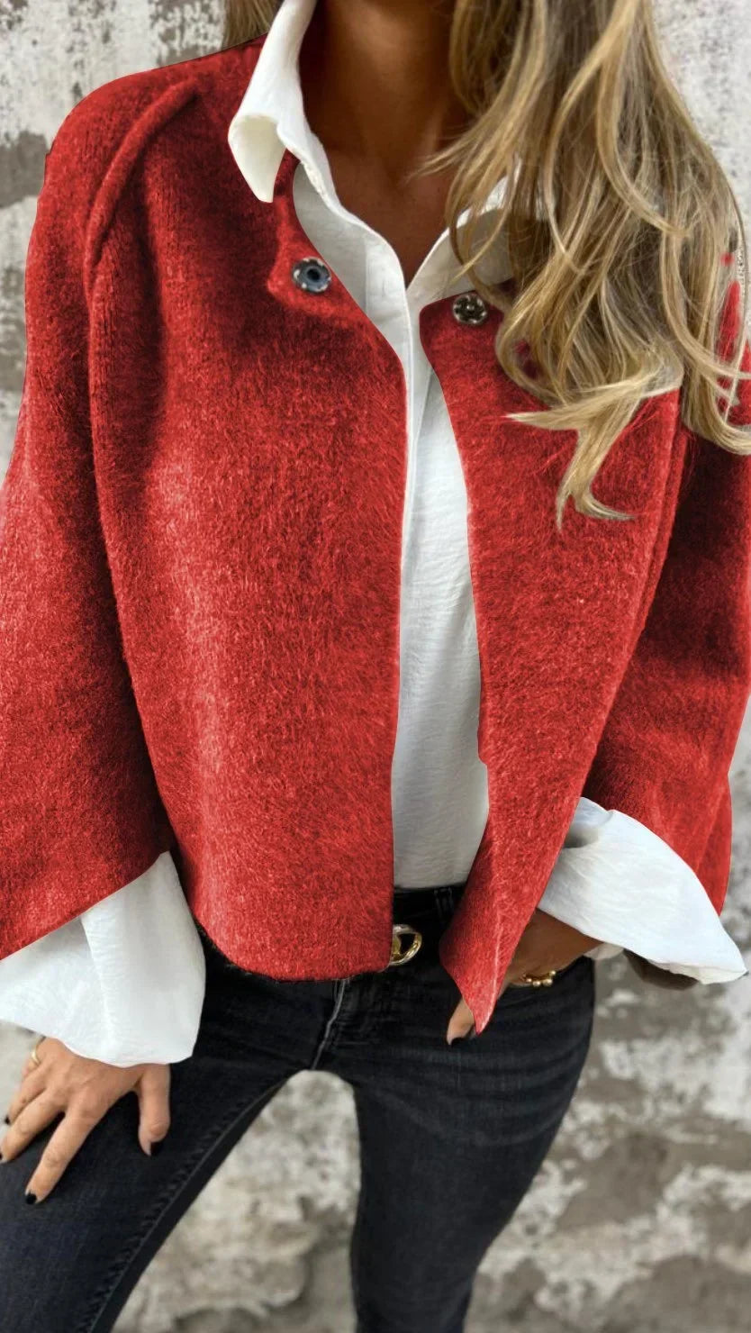 Women’s long-sleeved cardigan with drawstring and patterned print