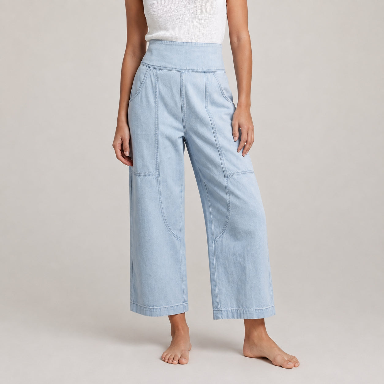 Women's Wide Leg Cotton Linen Denim Pants | Palazzo Trousers
