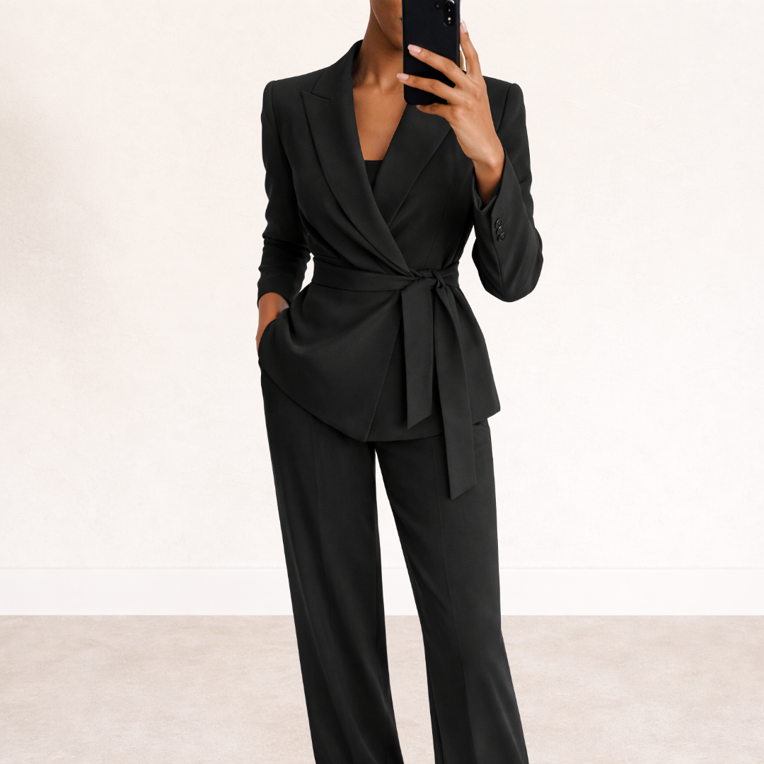 Women’s Suit with a Bow-Tie Blazer and Palazzo Trousers