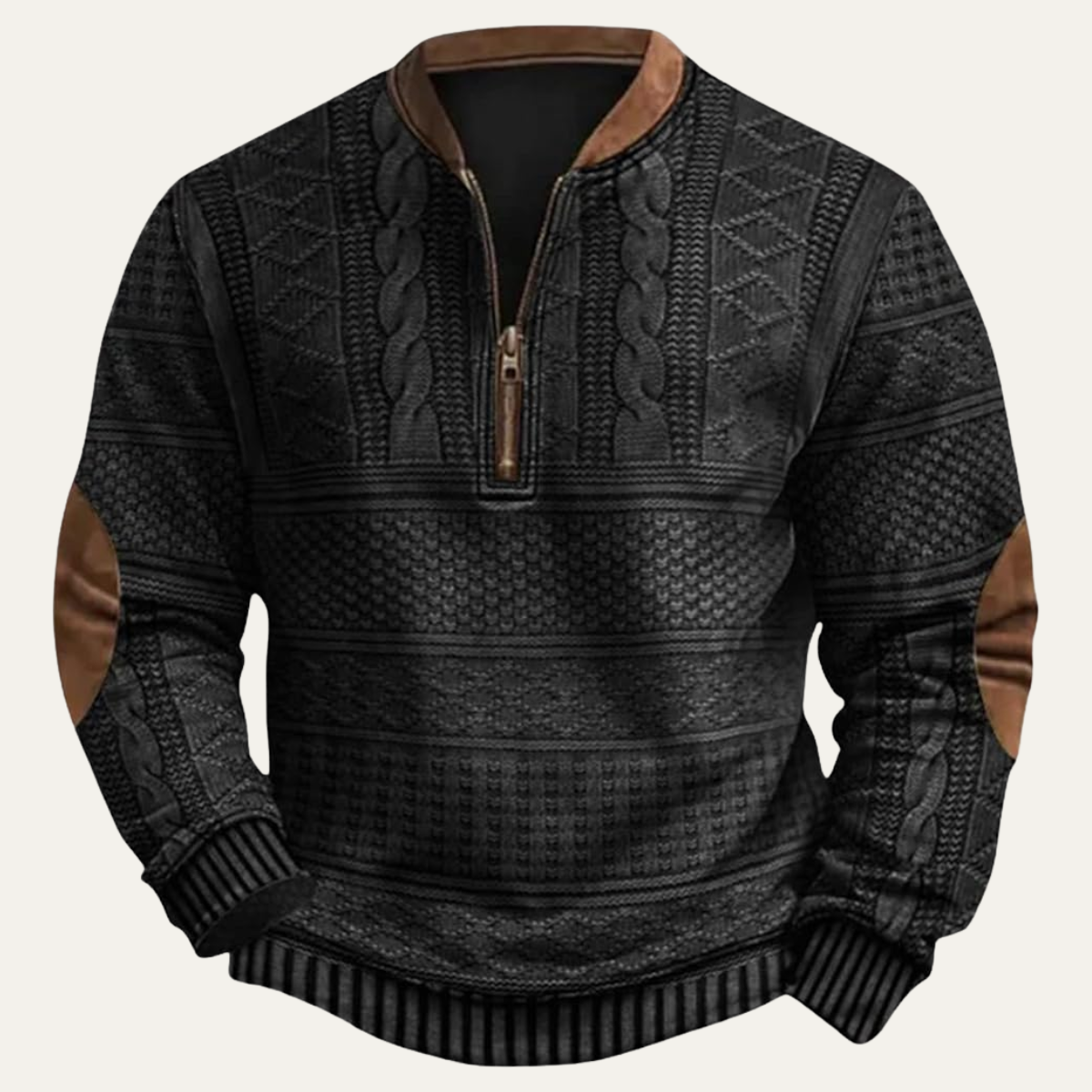 Men's Half-Zip Sweater with Faux Leather Patches