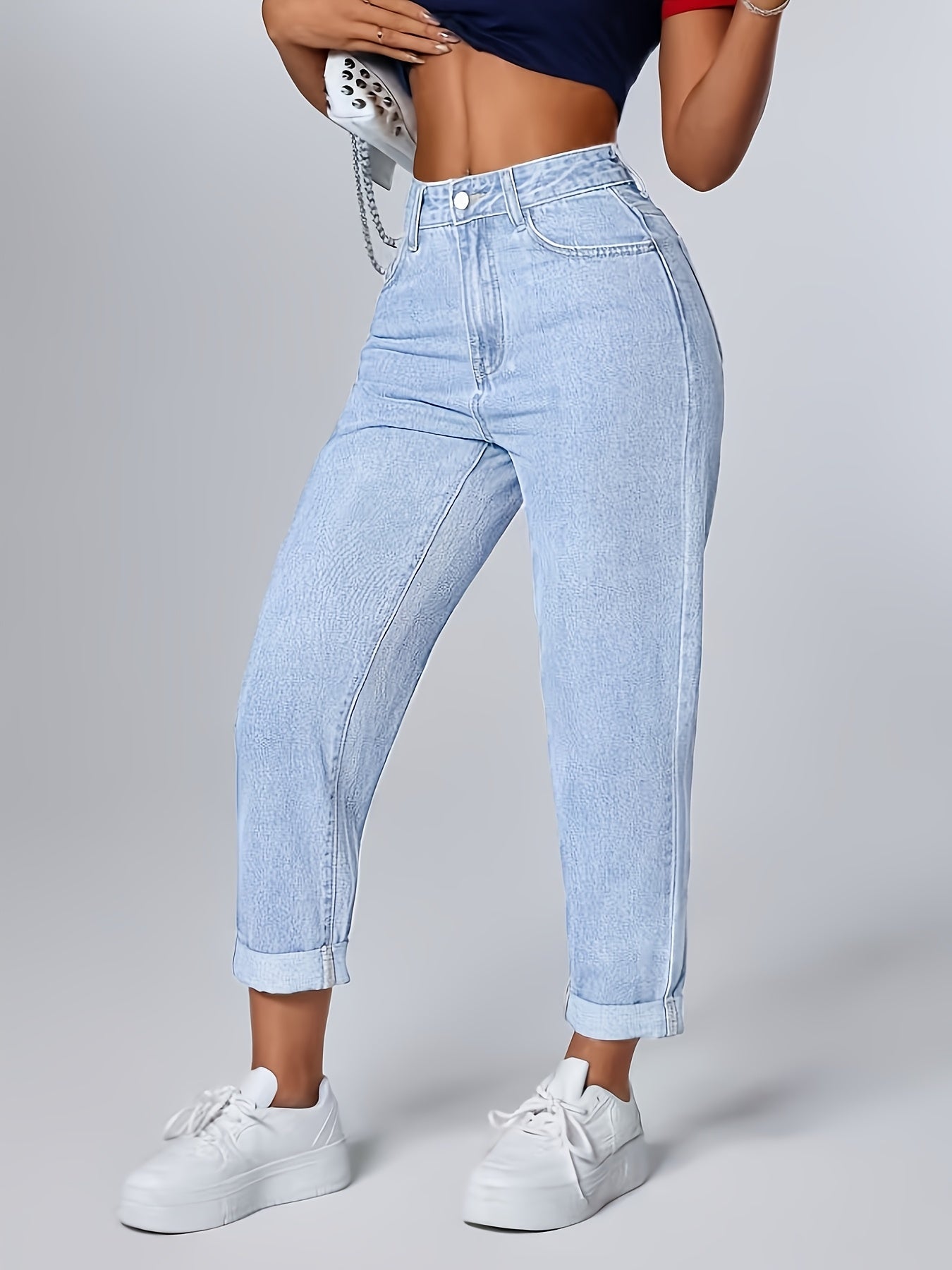 High Waist Baggy Jeans in Light Denim