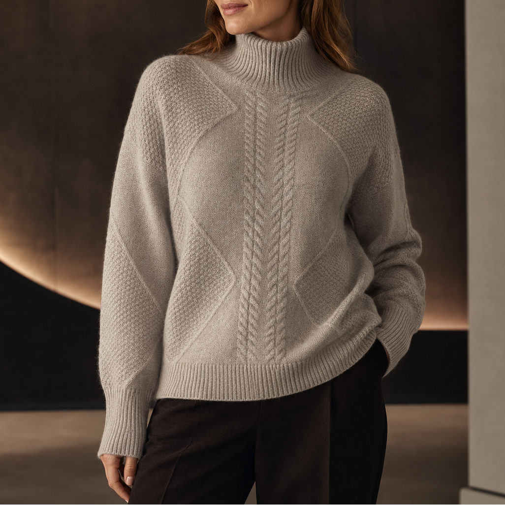 Cable-knit Turtleneck Mock-Neck Sweater