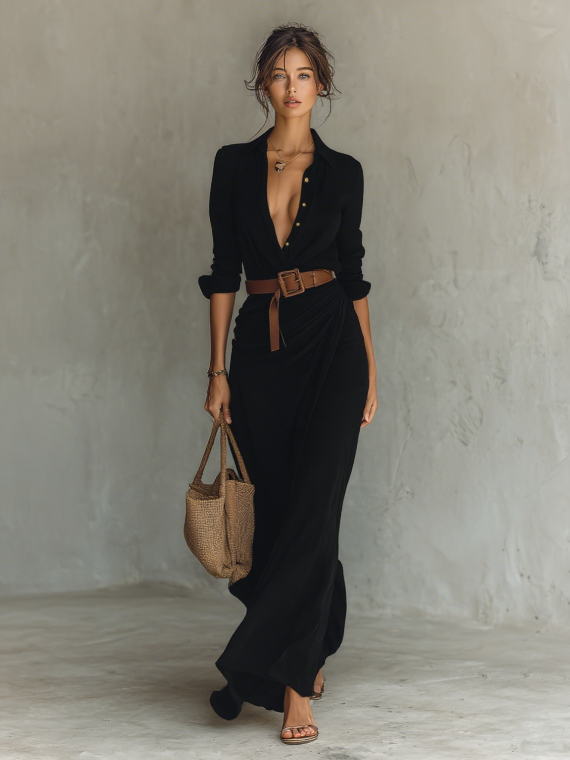 Elegant Shirt Dress Women Long Sleeve