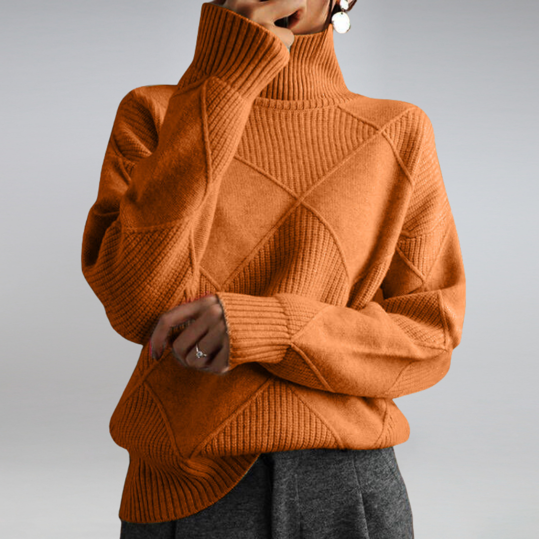Women’s Turtleneck Sweater with Diamond Pattern