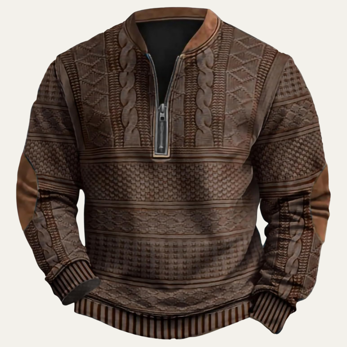 Men's Half-Zip Sweater with Faux Leather Patches