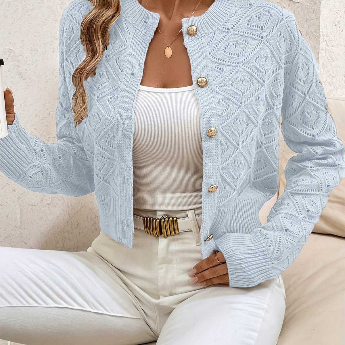 Women's Short Quilted Cardigan with Buttons