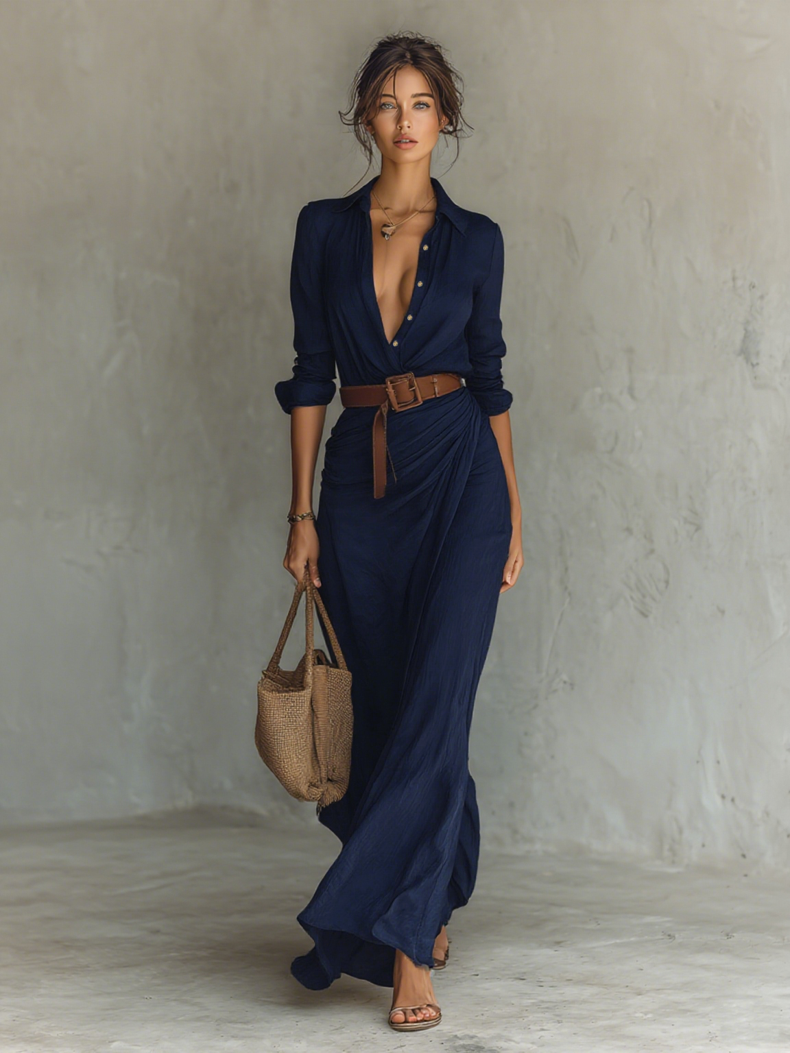 Elegant Shirt Dress Women Long Sleeve