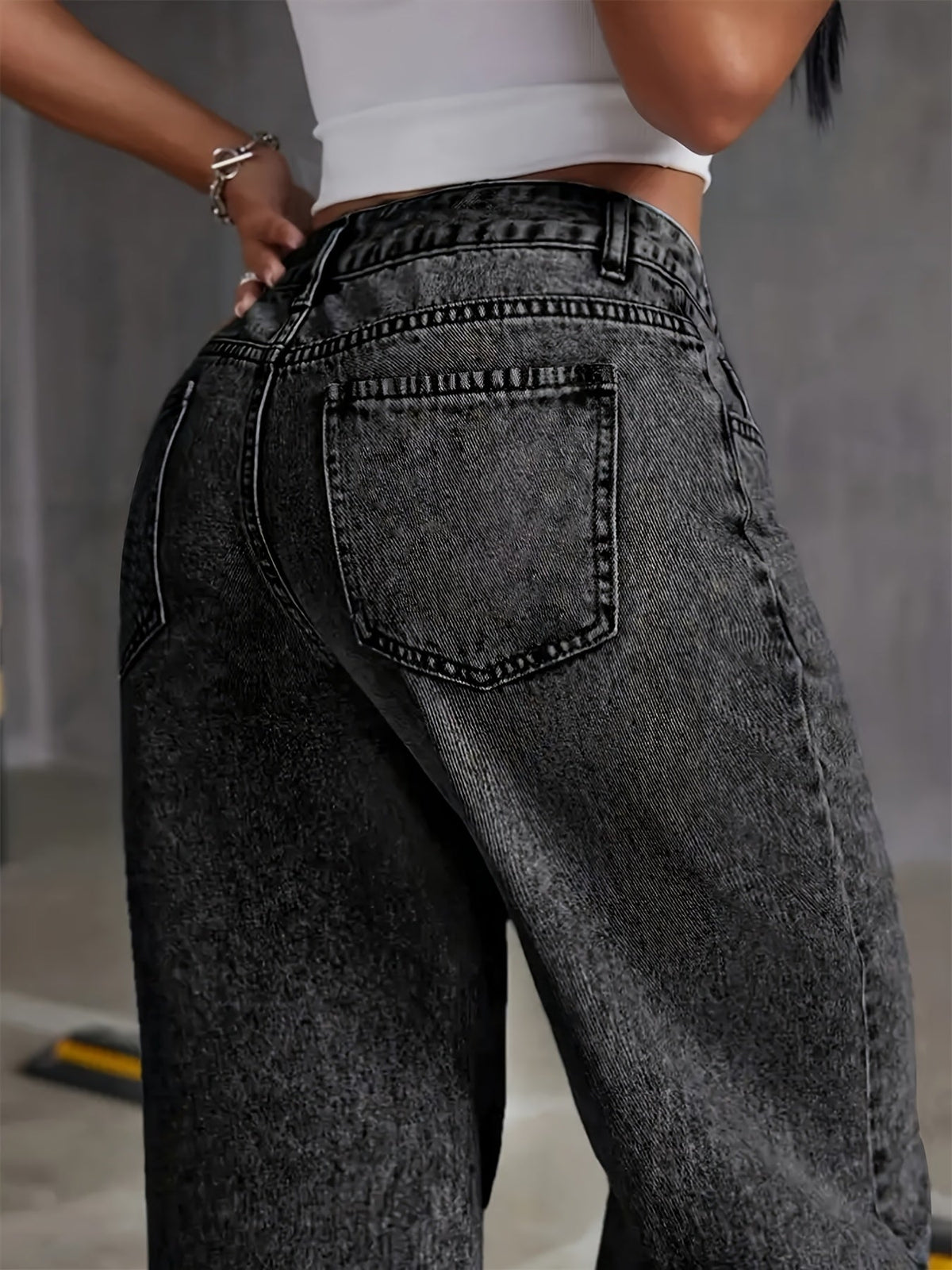 Washed High Waist Baggy Jeans