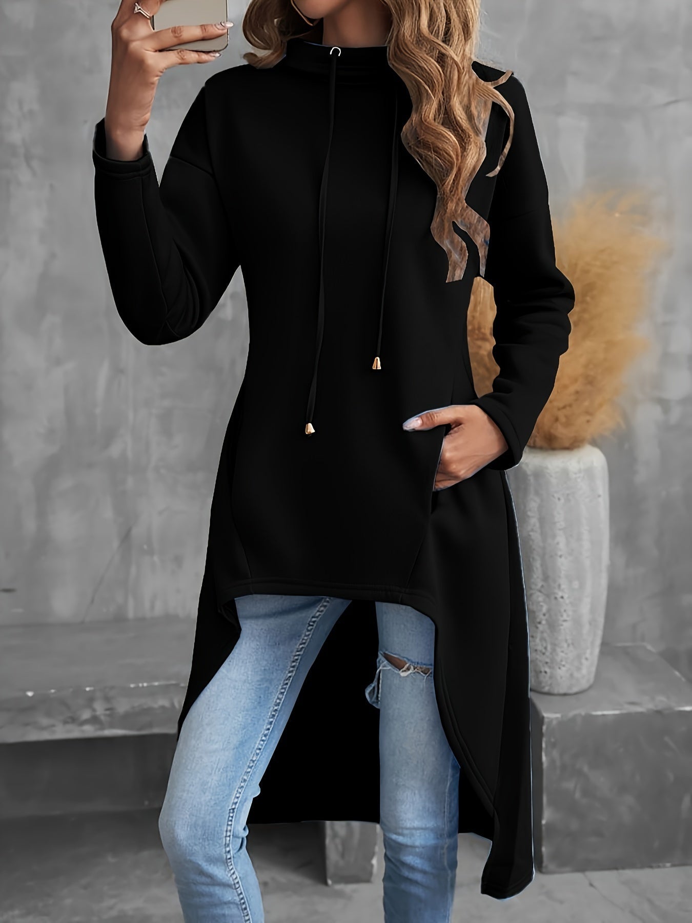 Women’s Hoodie with Hood and Asymmetrical Hem