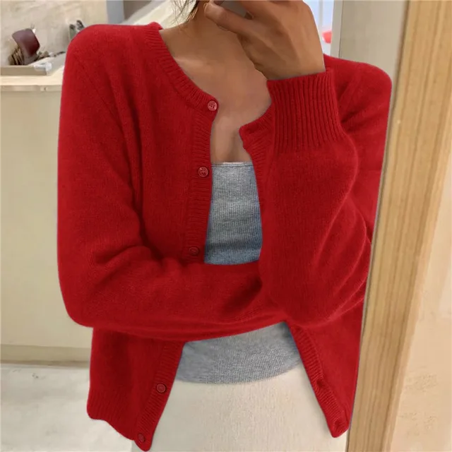 Women's Round-Neck Cardigan with Buttons