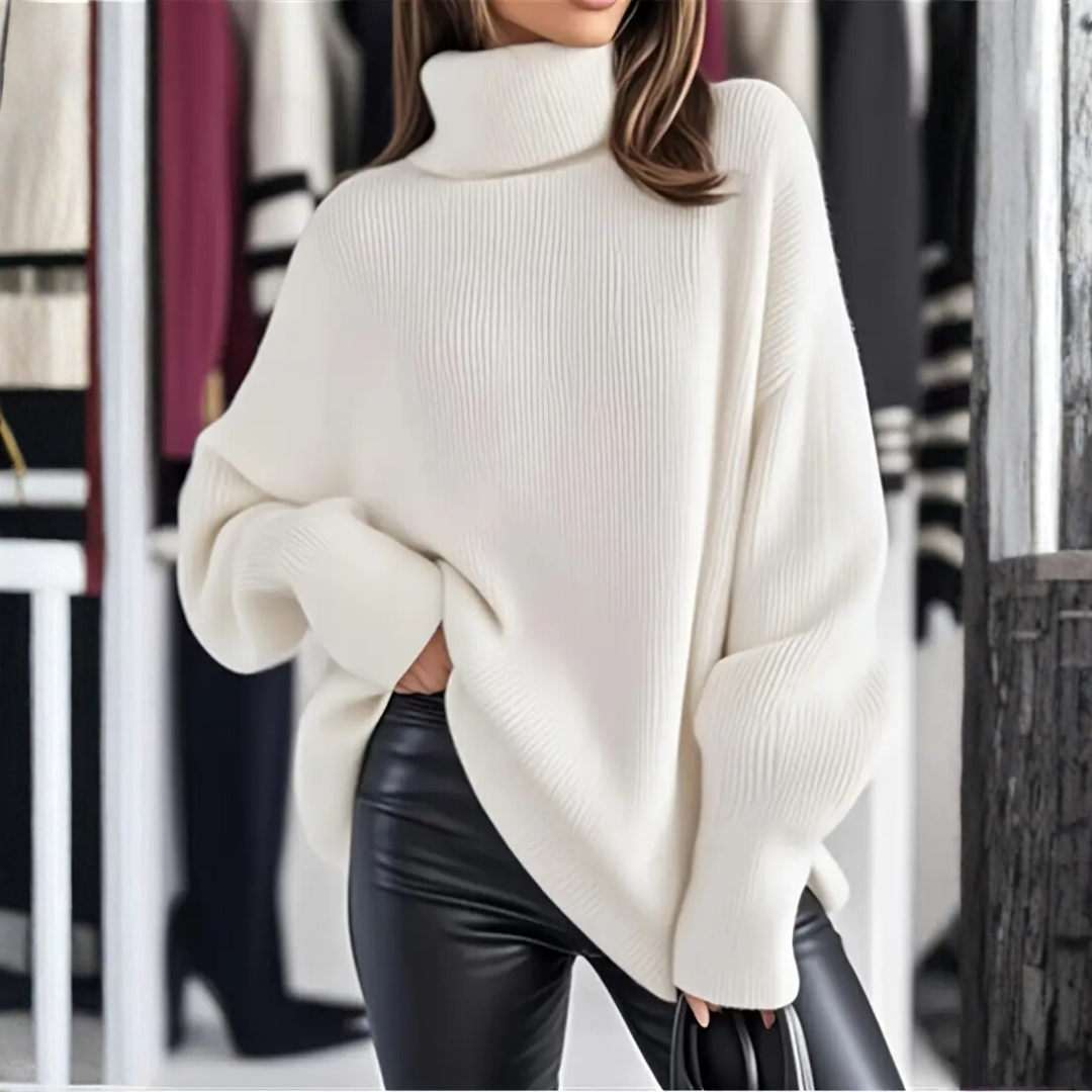 Women's Oversized Turtleneck Sweater with High Neck