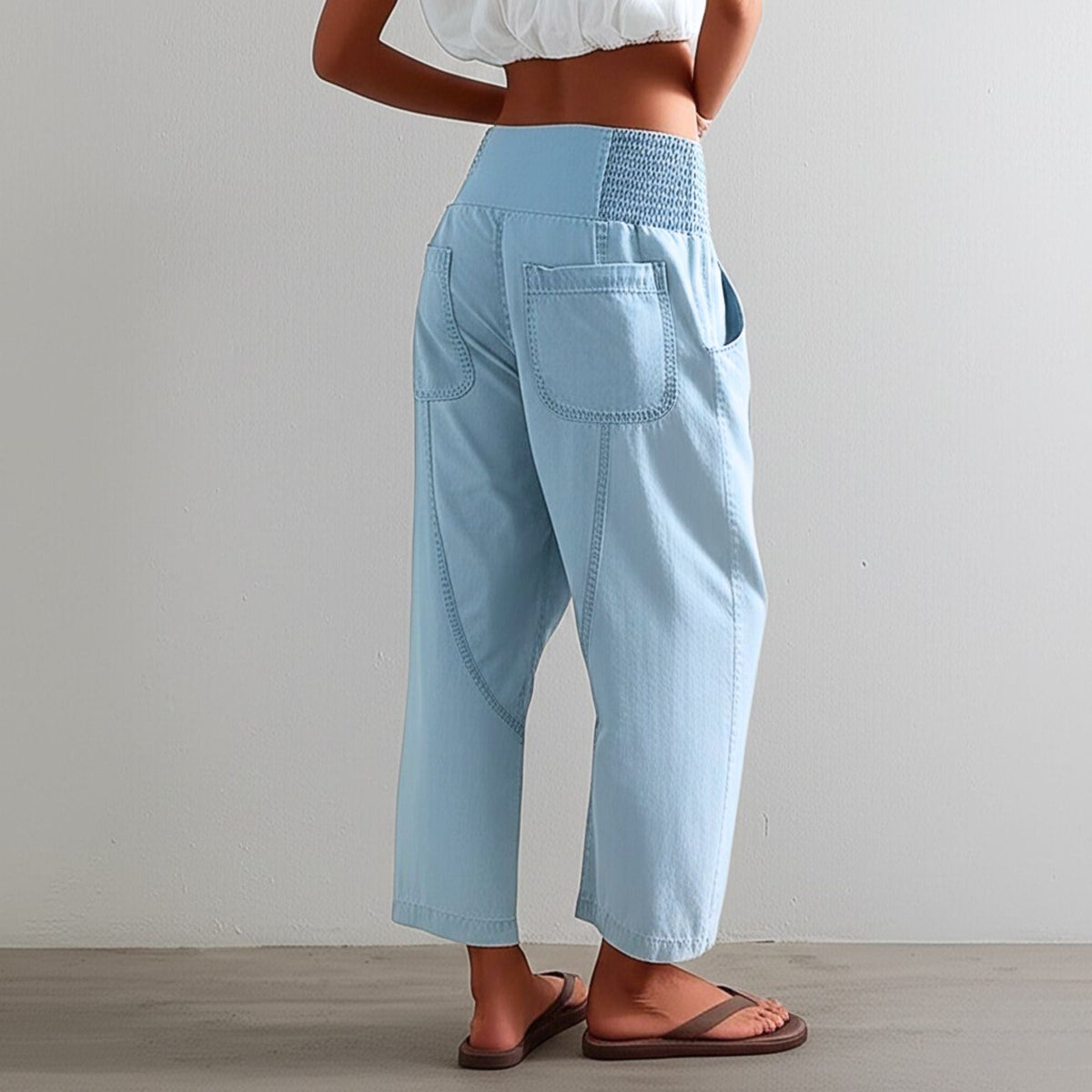 Women's Wide Leg Cotton Linen Denim Pants | Palazzo Trousers