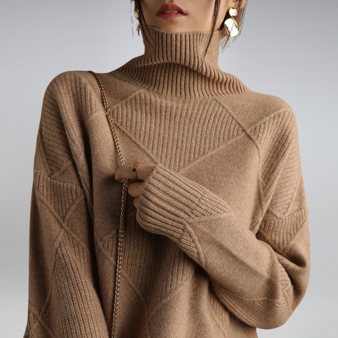 Women’s Turtleneck Sweater with Diamond Pattern