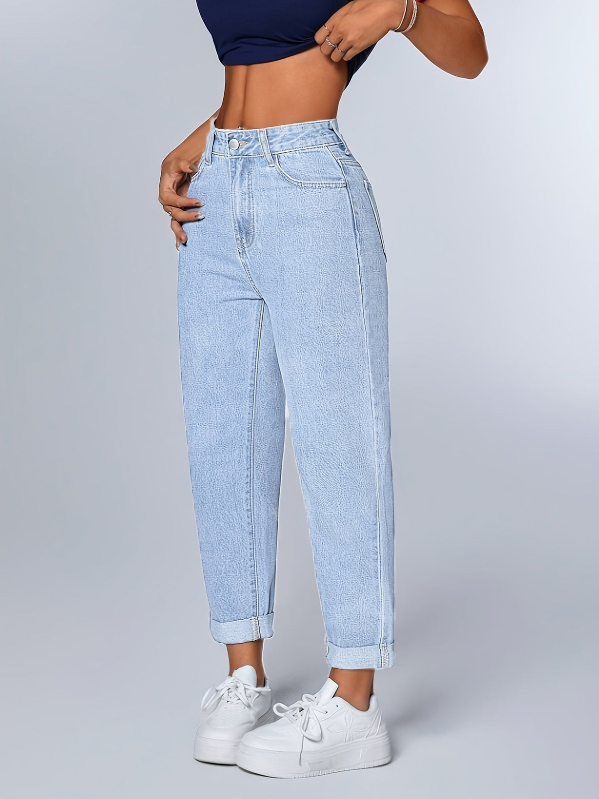 High Waist Baggy Jeans in Light Denim
