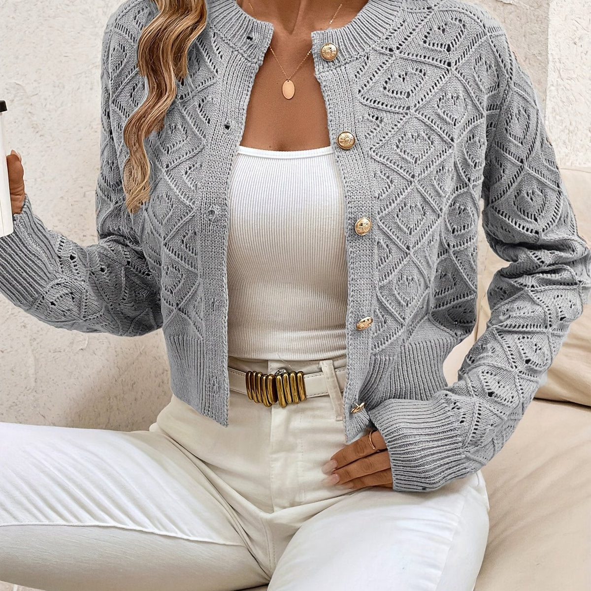 Women's Short Quilted Cardigan with Buttons