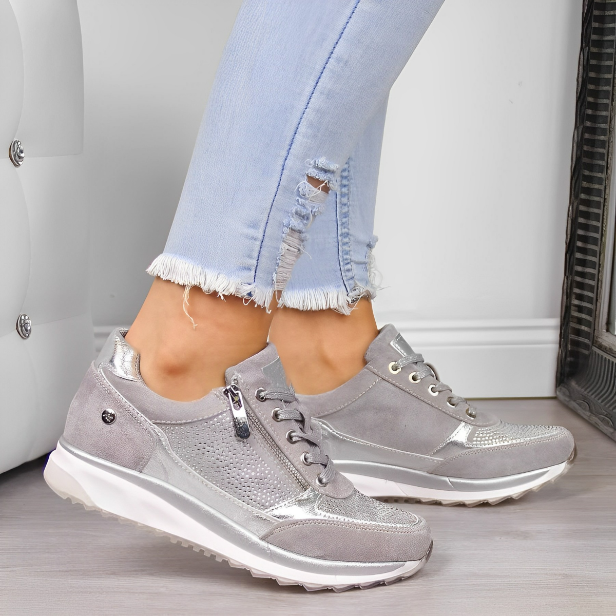 Orthopedic Sneakers for Women with Zip & Cushioned Soles