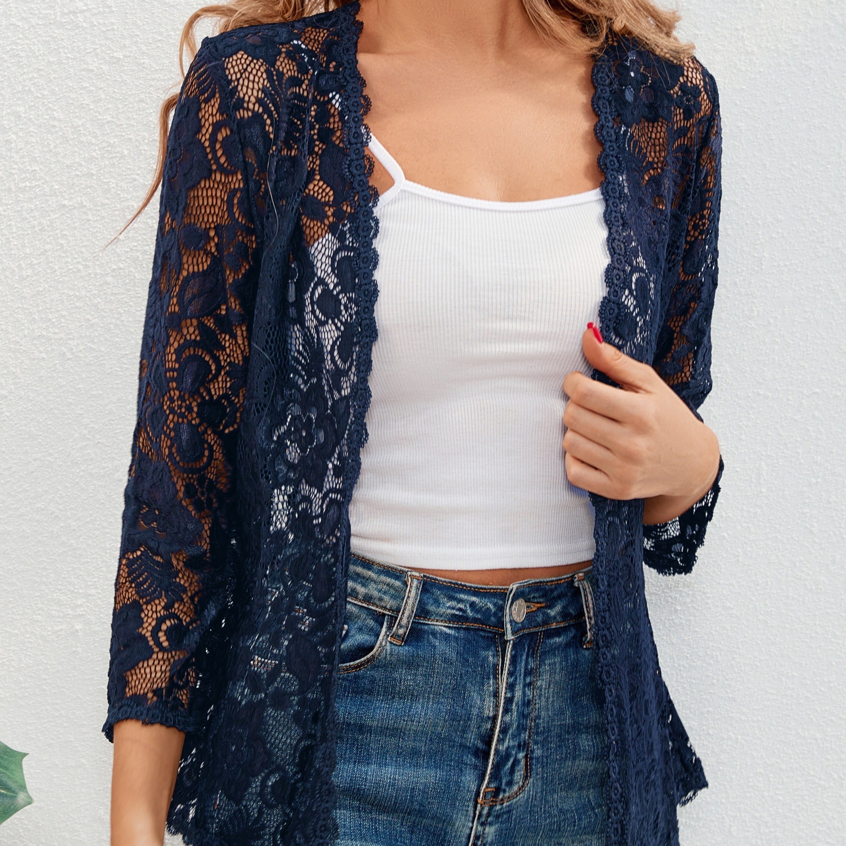 Cardigan Donna Traforato Floreale con Apertura Frontale