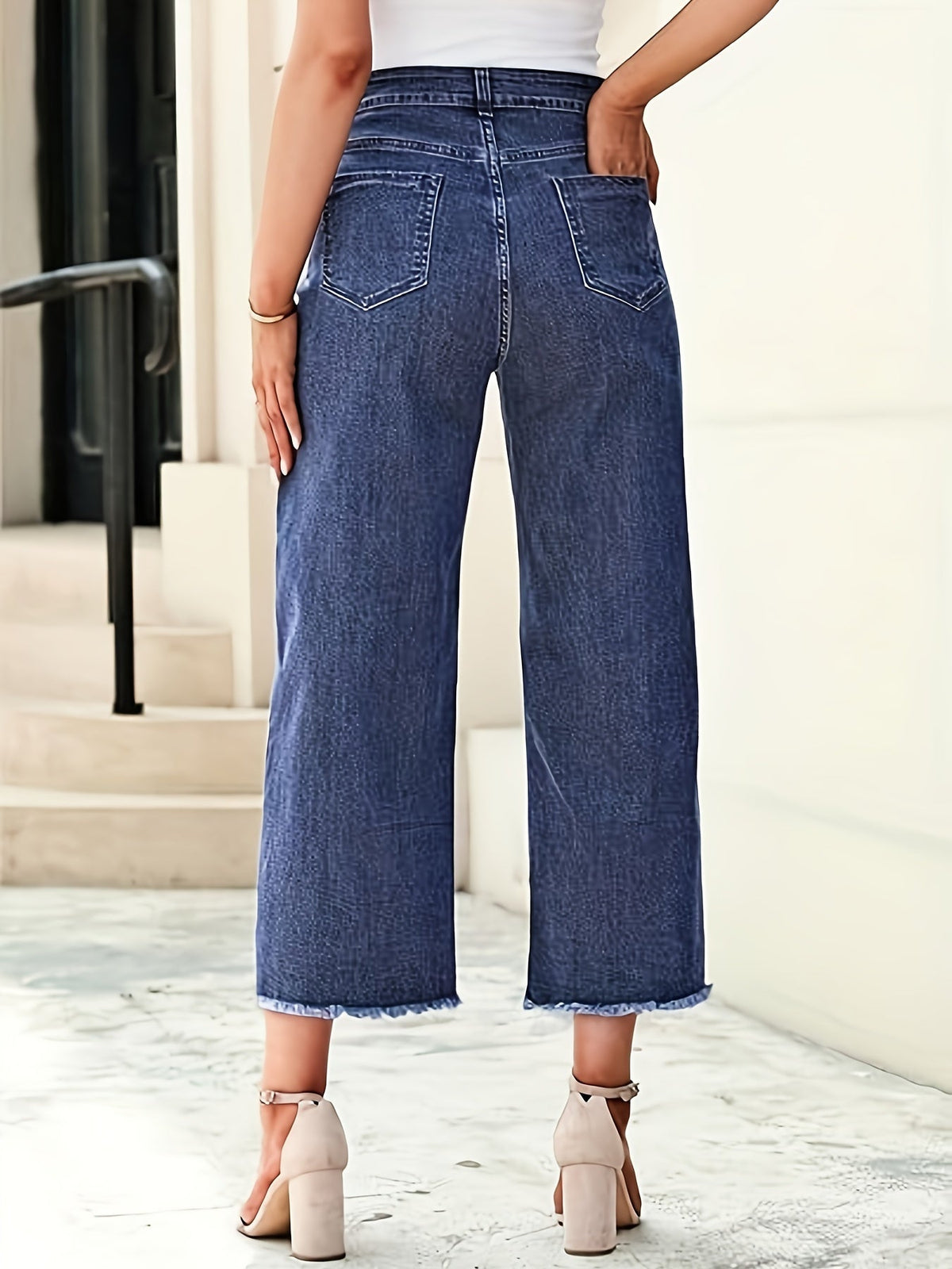 Baggy Jeans a Vita Alta Gamba Dritta Cropped