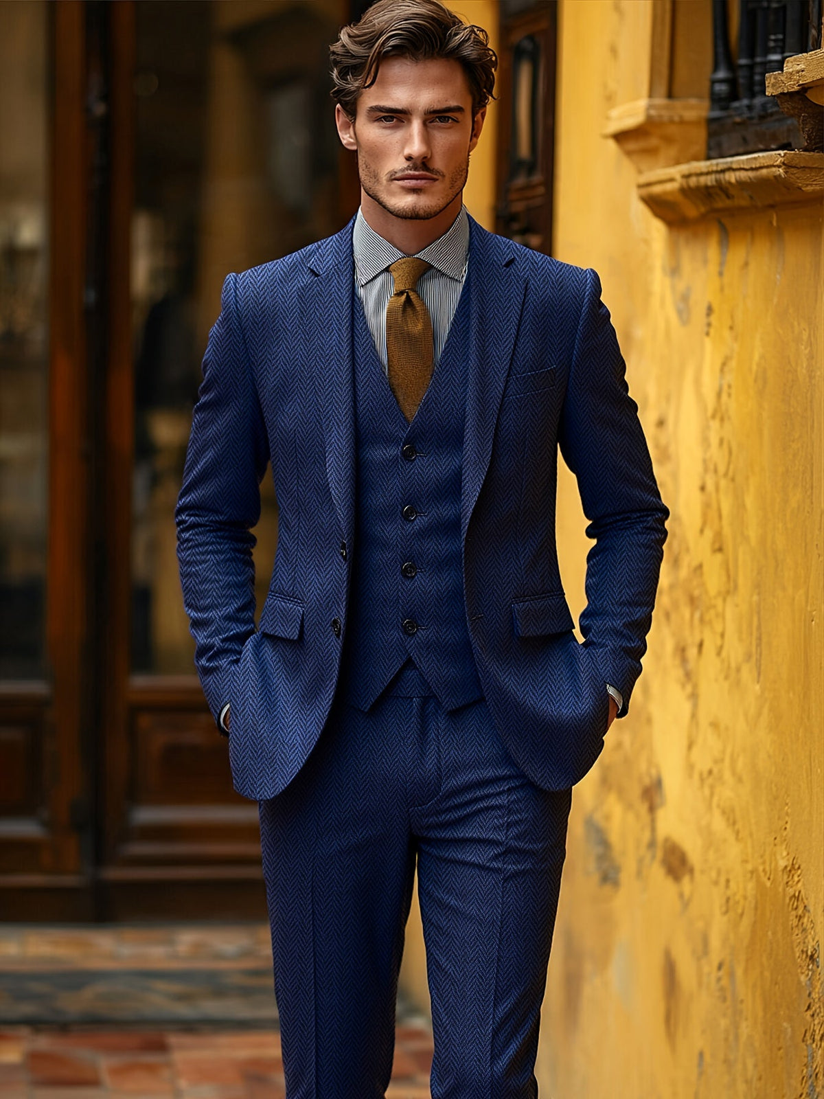 Men's Suit 3-Piece Herringbone Formal Set