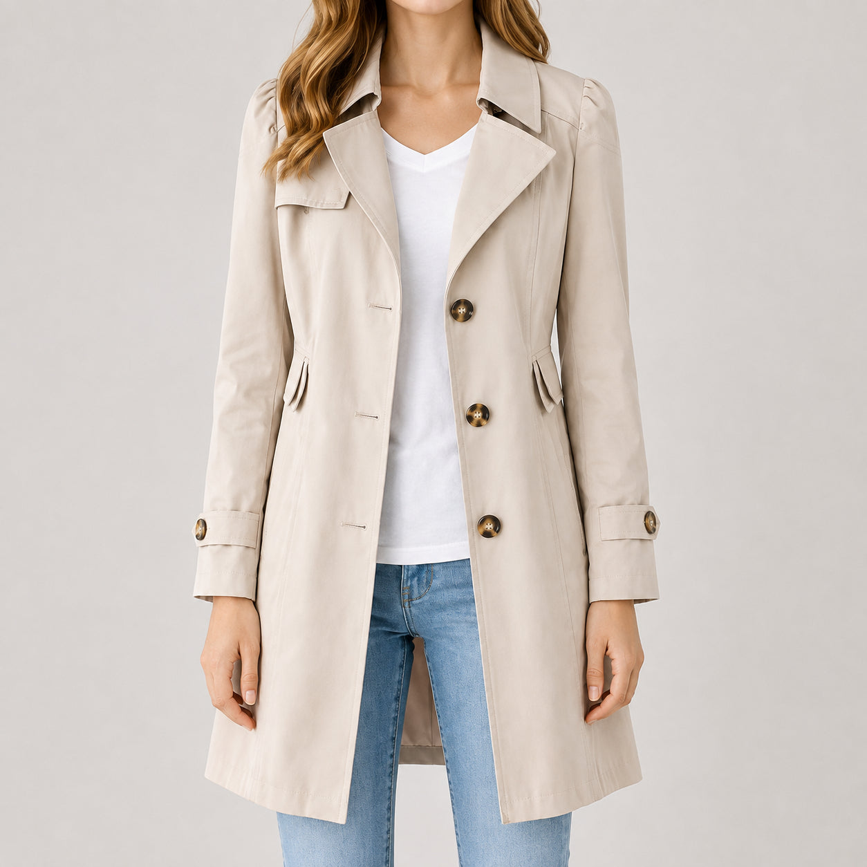 Fall Women's Lightweight Slim Fit Trench Coat with Lapel Collar