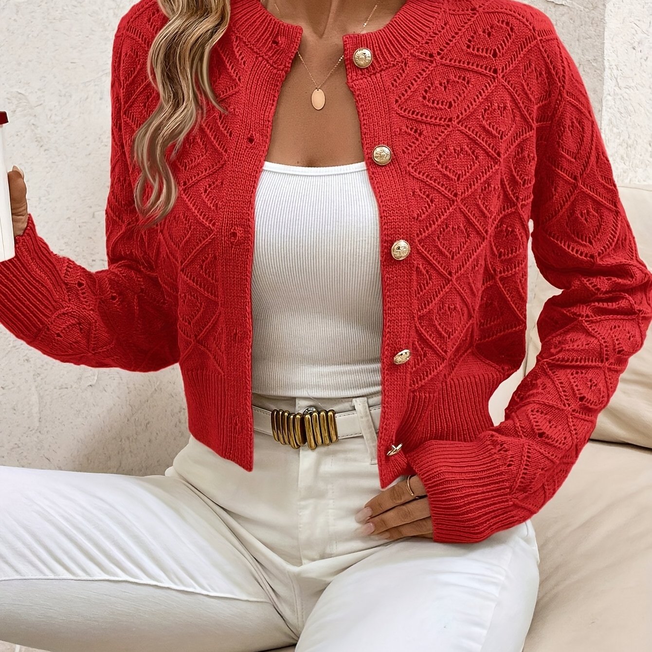 Women's Short Quilted Cardigan with Buttons