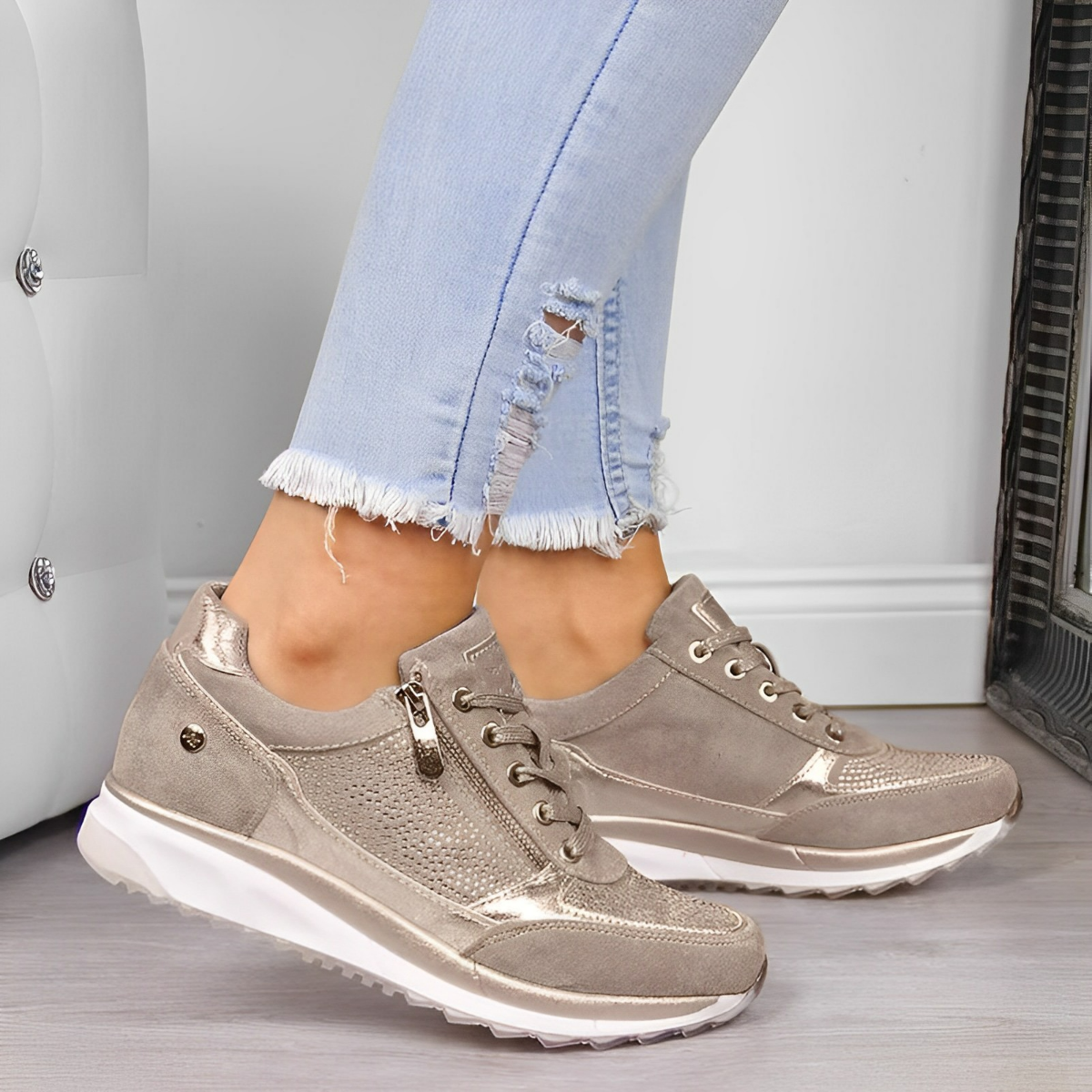 Orthopedic Sneakers for Women with Zip & Cushioned Soles