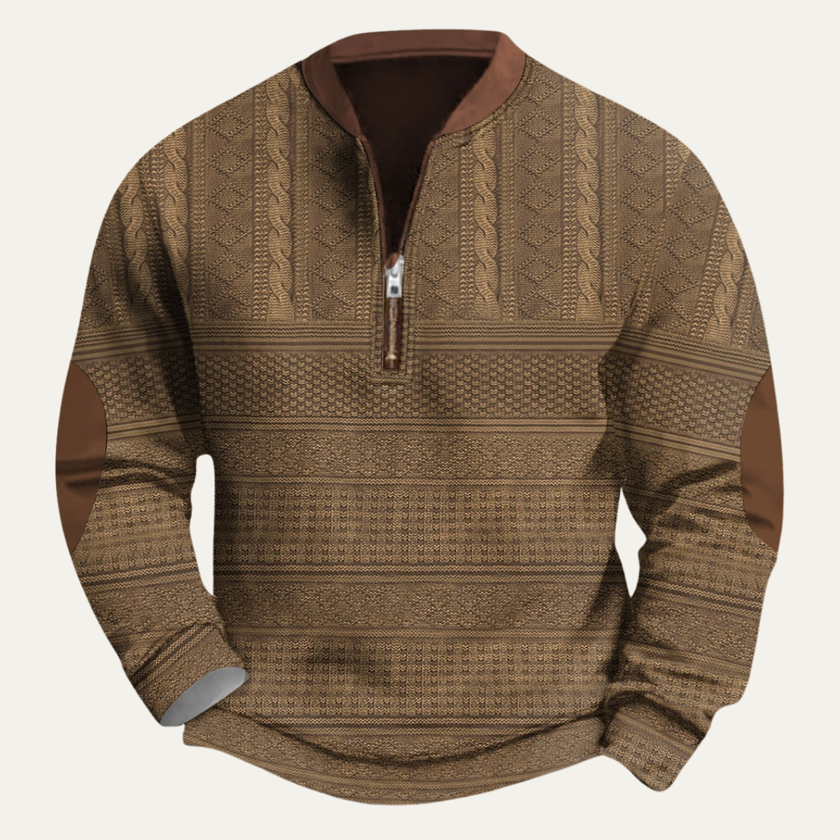 Men's Half-Zip Sweater with Faux Leather Patches