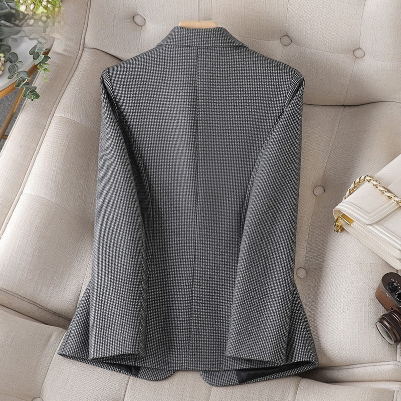 Elegant Houndstooth Long Sleeve Blazer