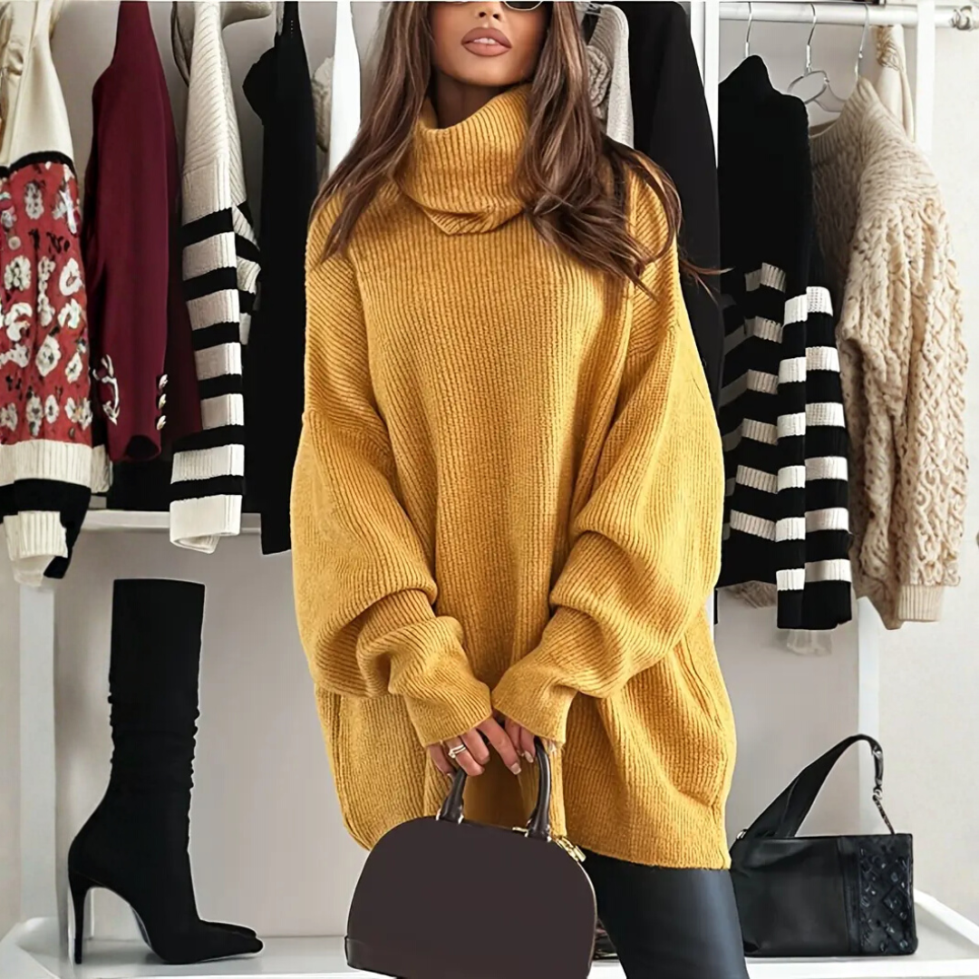 Women's Oversized Turtleneck Sweater with High Neck