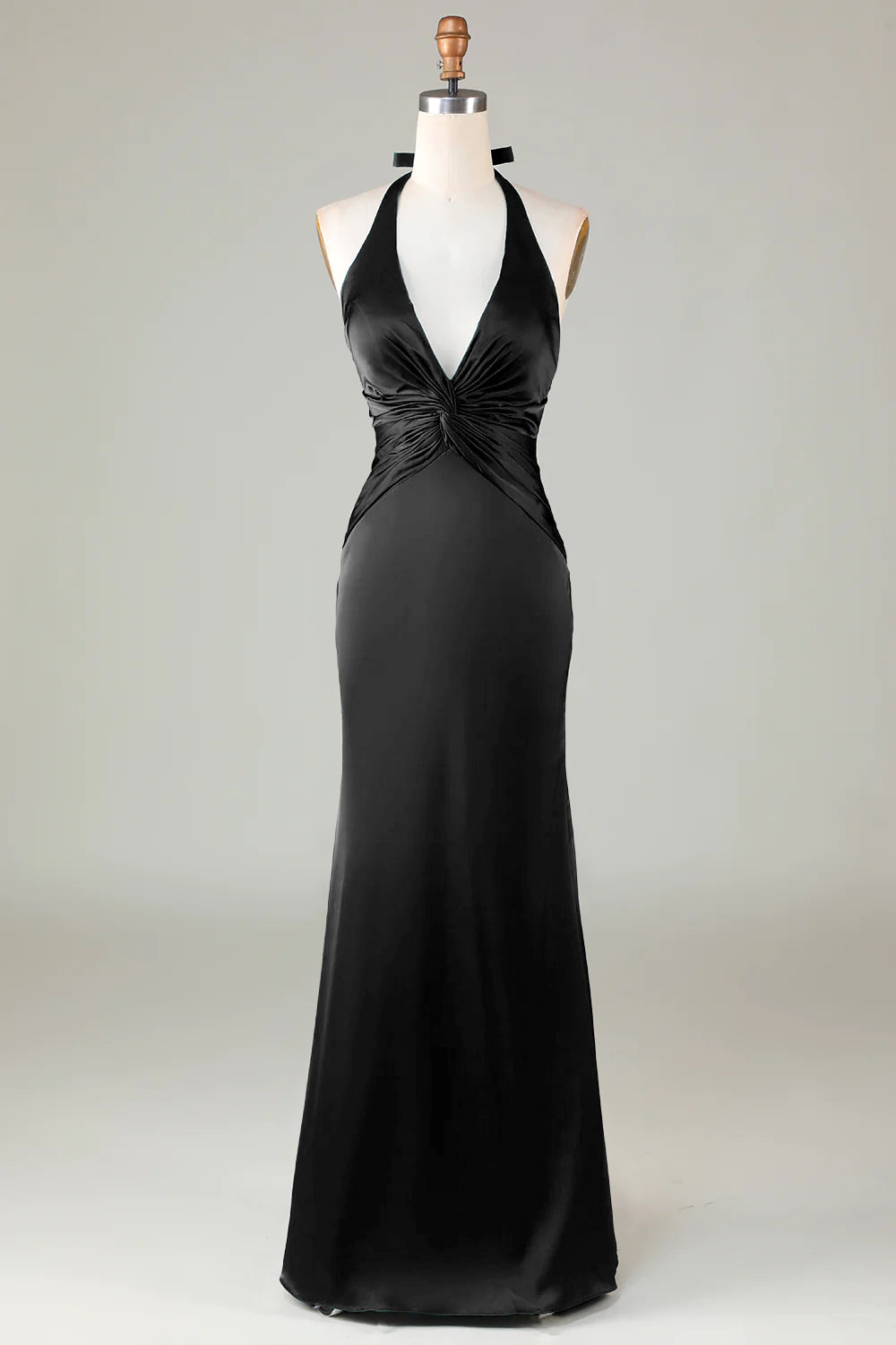 Dusty Sage Satin Halter Formal Maxi Dress