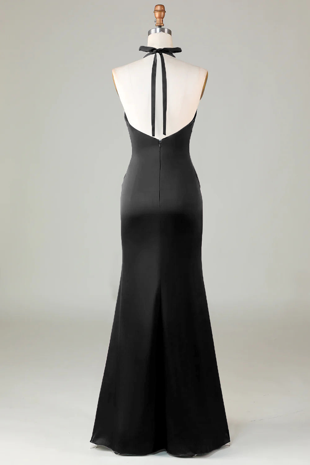 Dusty Sage Satin Halter Formal Maxi Dress