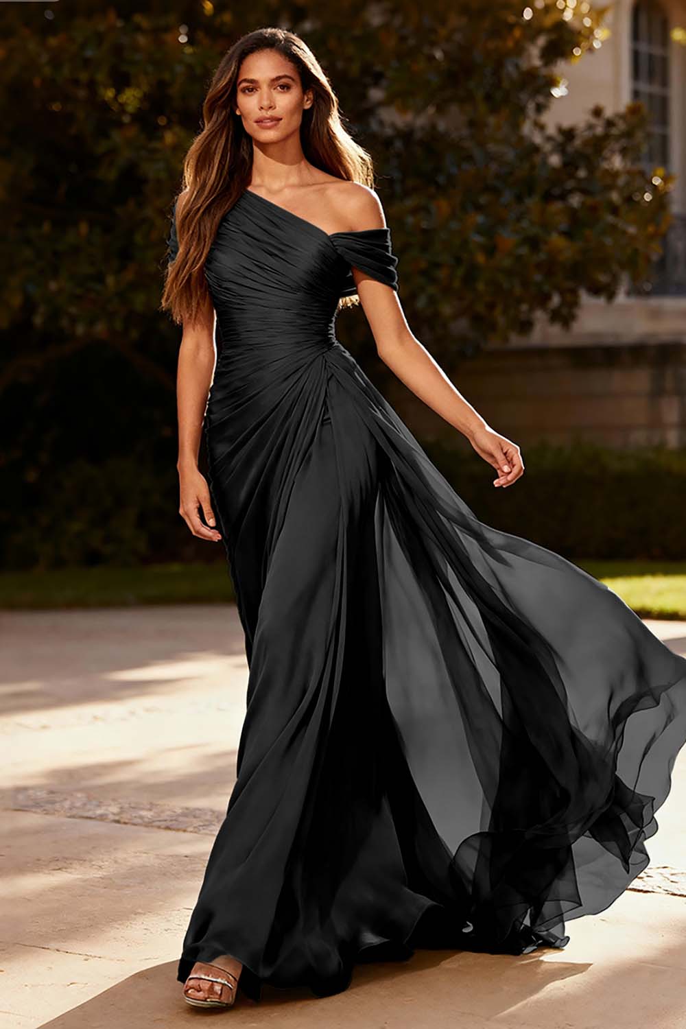 Dusty Sage Chiffon A-Line Formal Maxi Dress