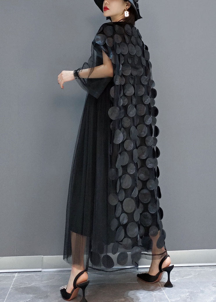 Black Tulle Asymmetrical Maxi Dress